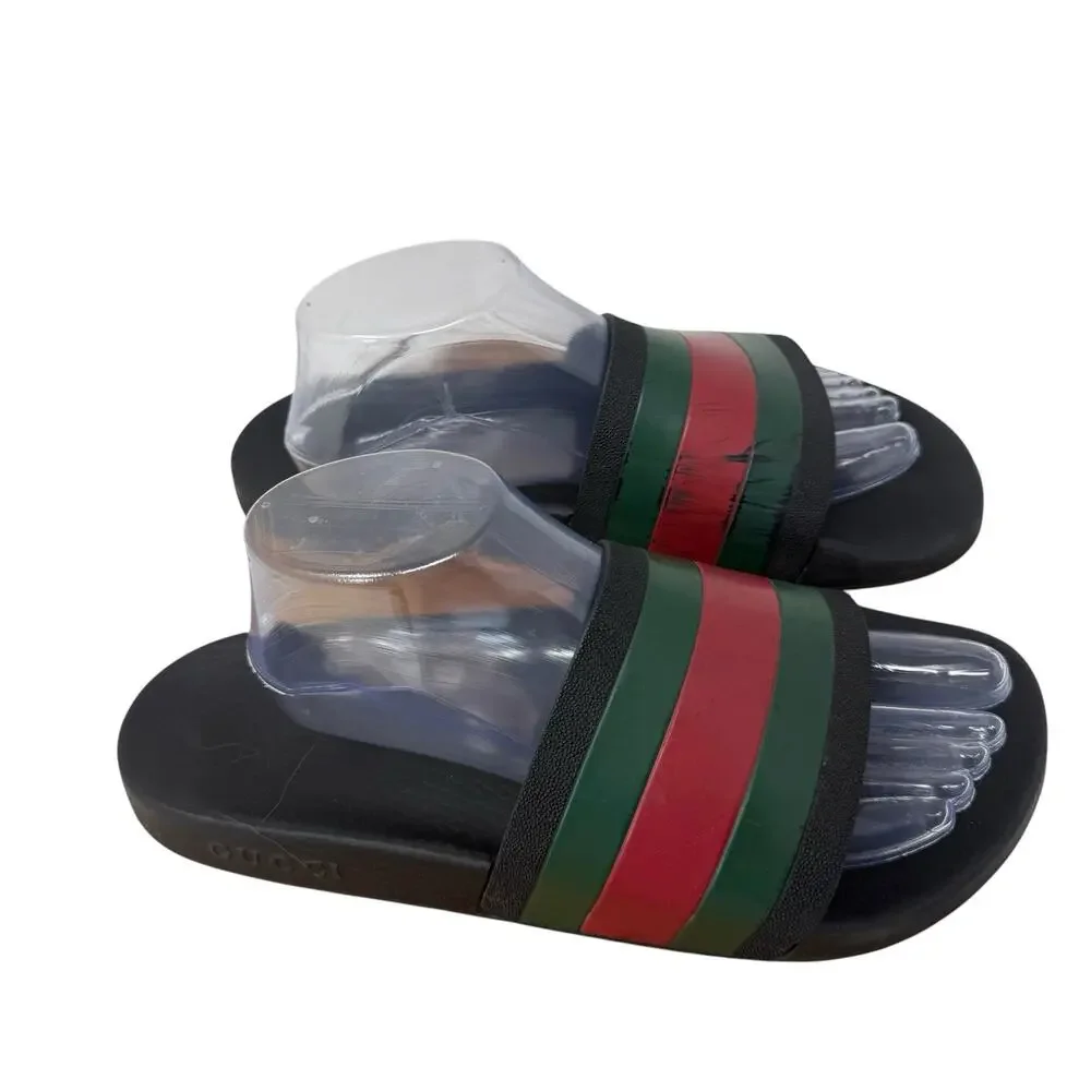 Gucci Web Rubber Slides Pool Red Green Black Colorblock Beach 308234 Mens 9